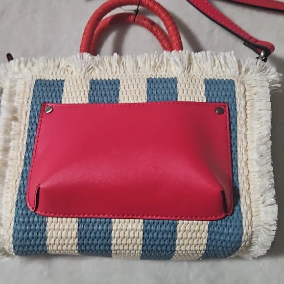 Patricia Nash Small Woven Striped Greek Isles Tote/Crossbody: Natural/Blue/Red - Picture 7 of 13